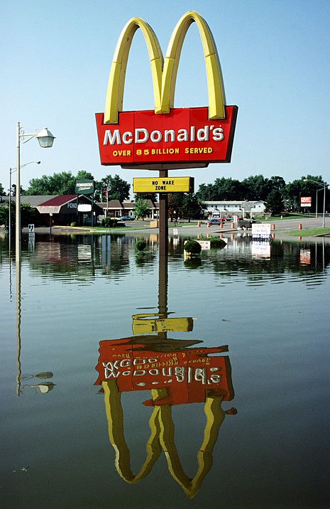 McDonald's under water after flooding from the Mississippi river in Festus, Missouri, in July of 1993.