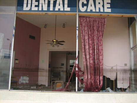New Orleans after Hurricane Katrina, on May 2006: Dentist's place of business in formerly flooded Mid City neighborhood. 